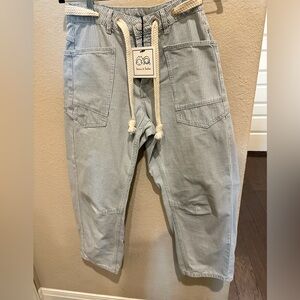 Light Blue Pinstripe Barrell Jeans Button Up w/ Drawstring NWT